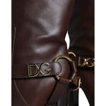 Dolce & Gabbana Brown Leather Gold Tone Logo High Boots Shoes LA11538-37.5
