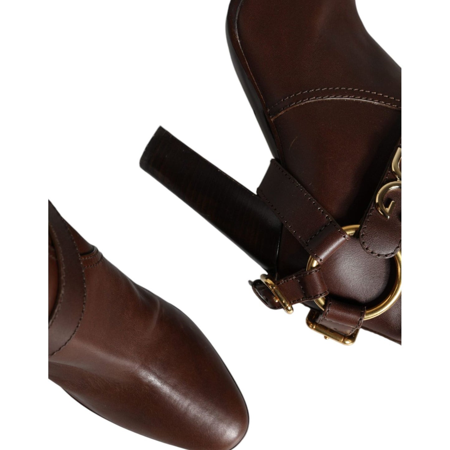 Dolce & Gabbana Brown Leather Gold Tone Logo High Boots Shoes LA11538-37.5