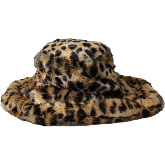 Dolce & Gabbana Brown Leopard Fur Women Bucket Hat HAT9579-57