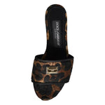 Dolce & Gabbana Brown Leopard Logo Slides Flats Sandals Shoes LA11629-36