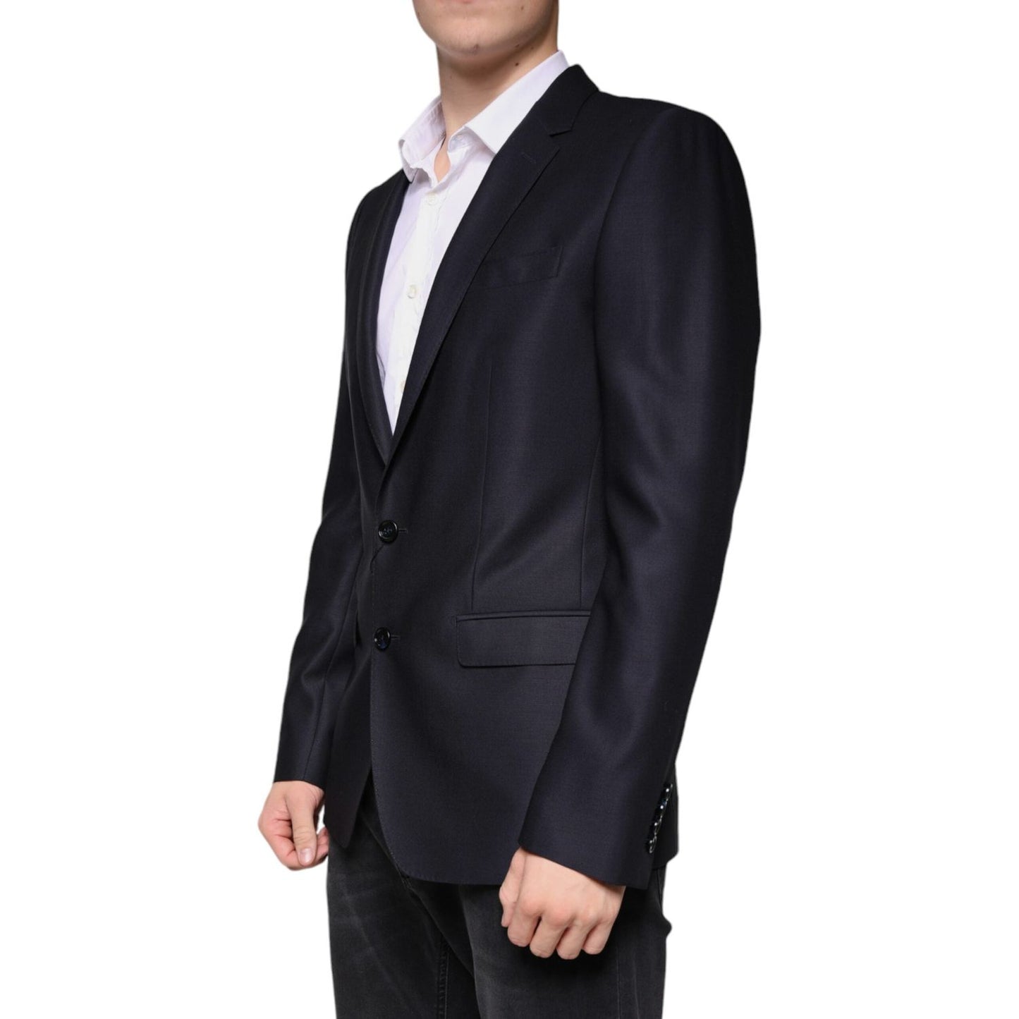 Dolce & Gabbana Dark Blue Wool Single Breasted Dress Coat Blazer JKT3746-48
