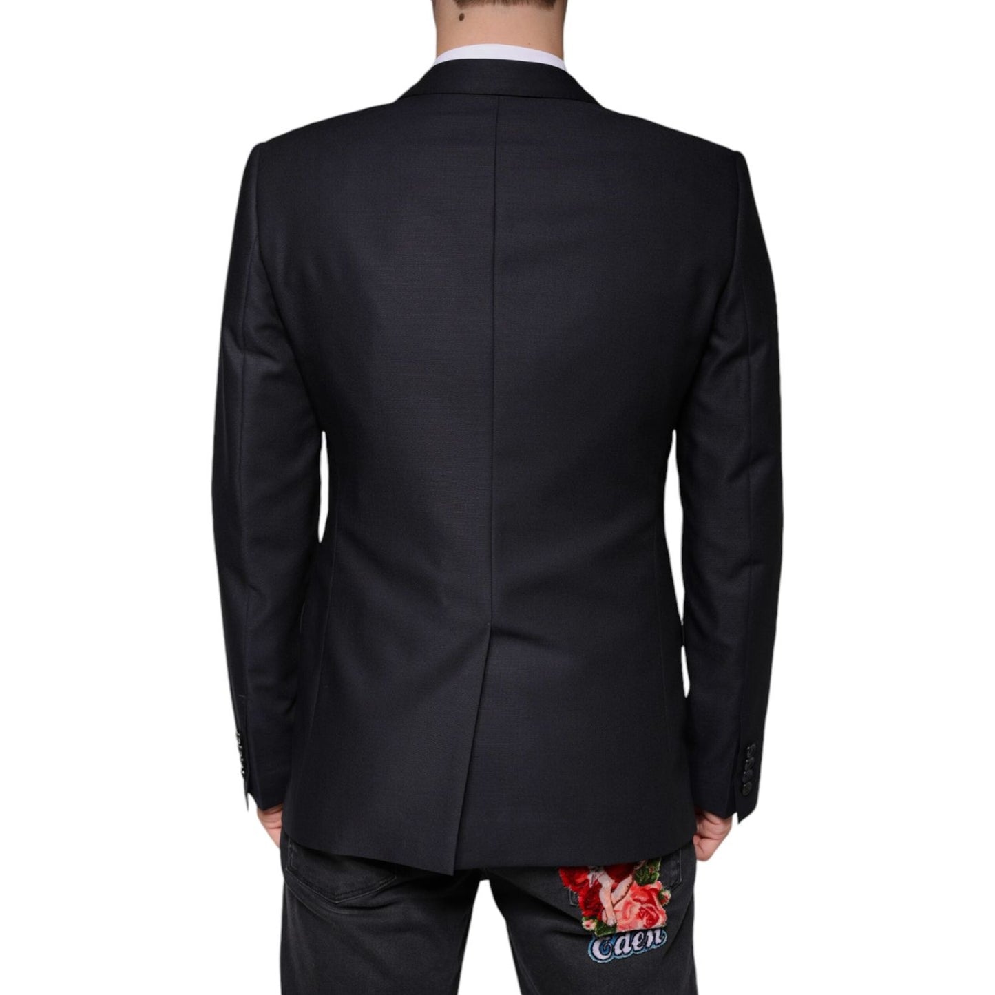 Dolce & Gabbana Dark Blue Wool Single Breasted Dress Coat Blazer JKT3746-48