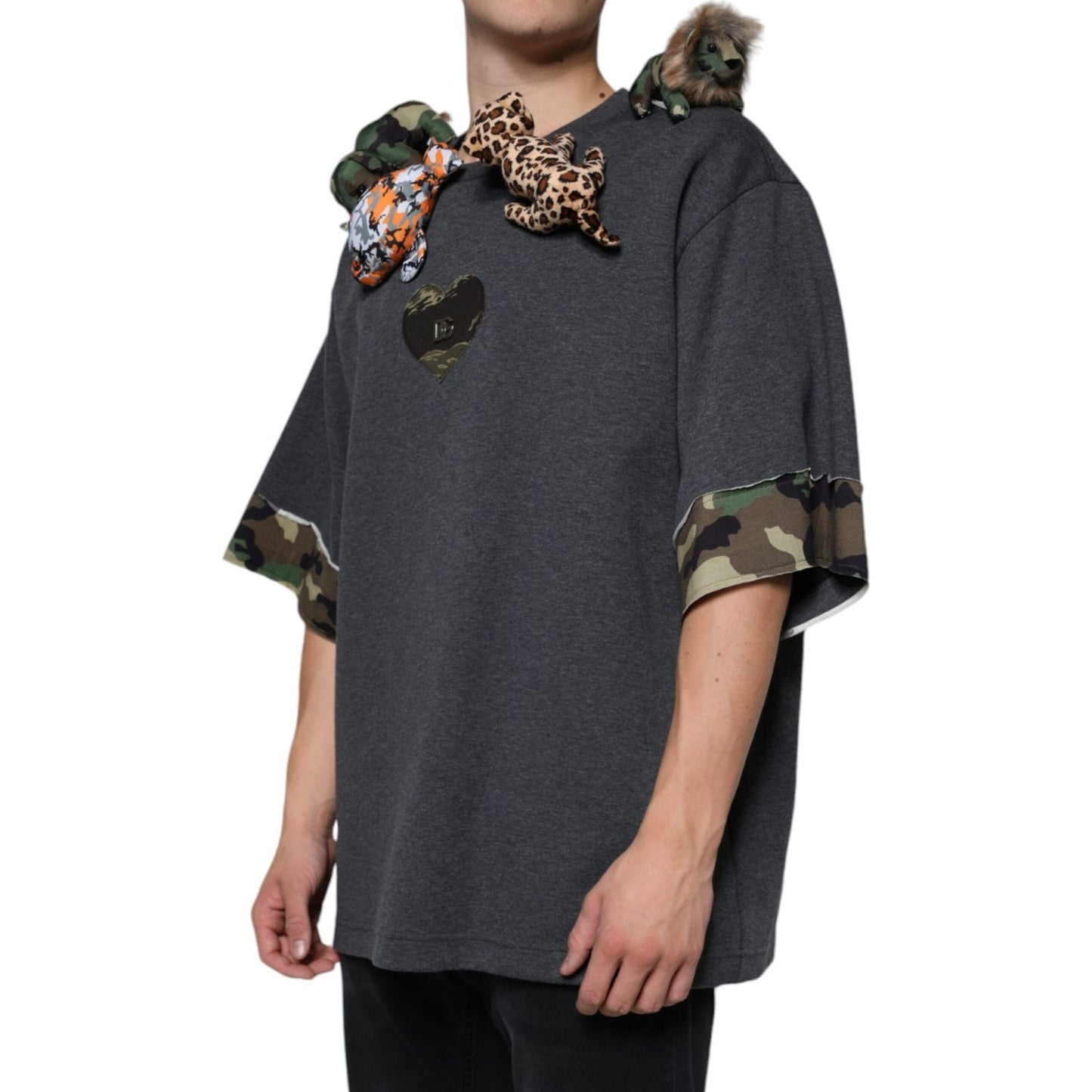 Dolce & Gabbana Gray Camouflage Animal Stuff Cotton T-shirt TSH86659-52