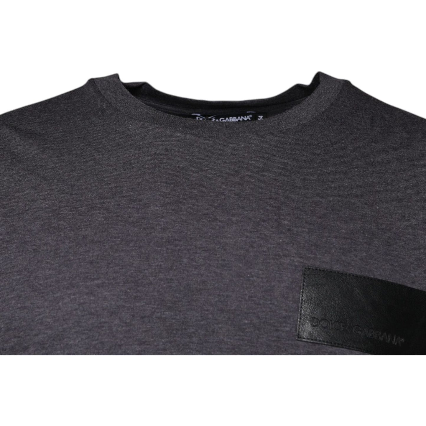 Dolce & Gabbana Gray Logo Patch Cotton Crew Neck T-shirt TSH86910-54