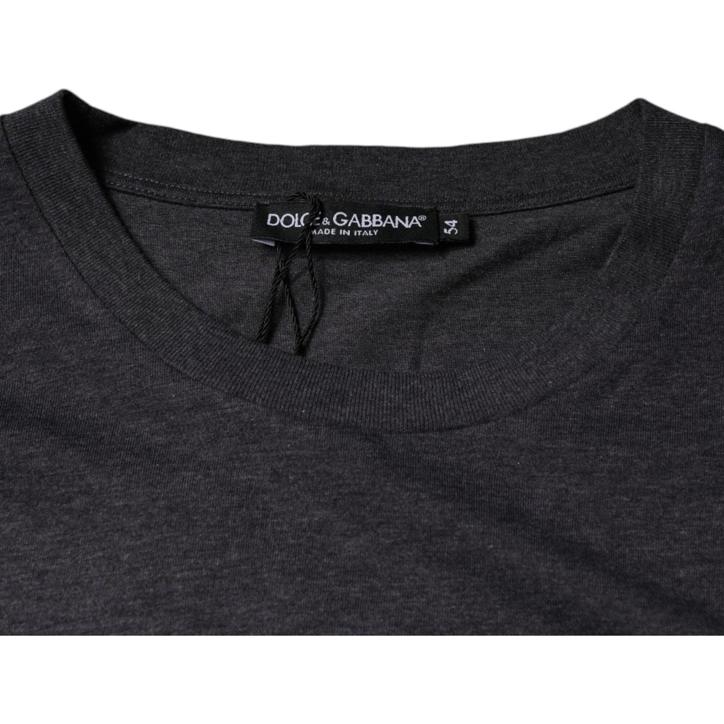 Dolce & Gabbana Gray Logo Patch Cotton Crew Neck T-shirt TSH86910-54