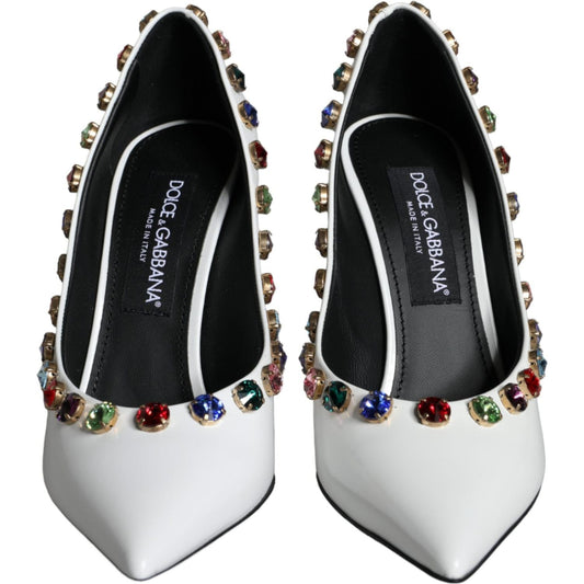 Dolce & Gabbana White Crystal Leather High Heels Pumps Shoes LA11254-39