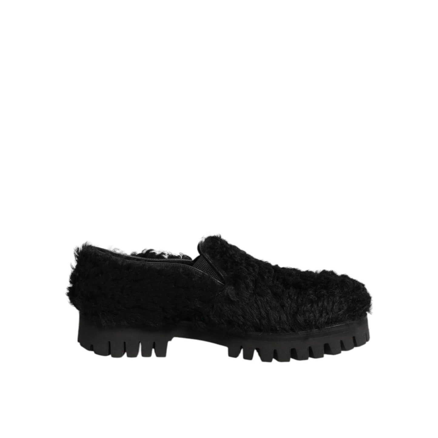 Dolce & Gabbana Dress Black Fur Leather Slippers Men Shoes Dolce & Gabbana