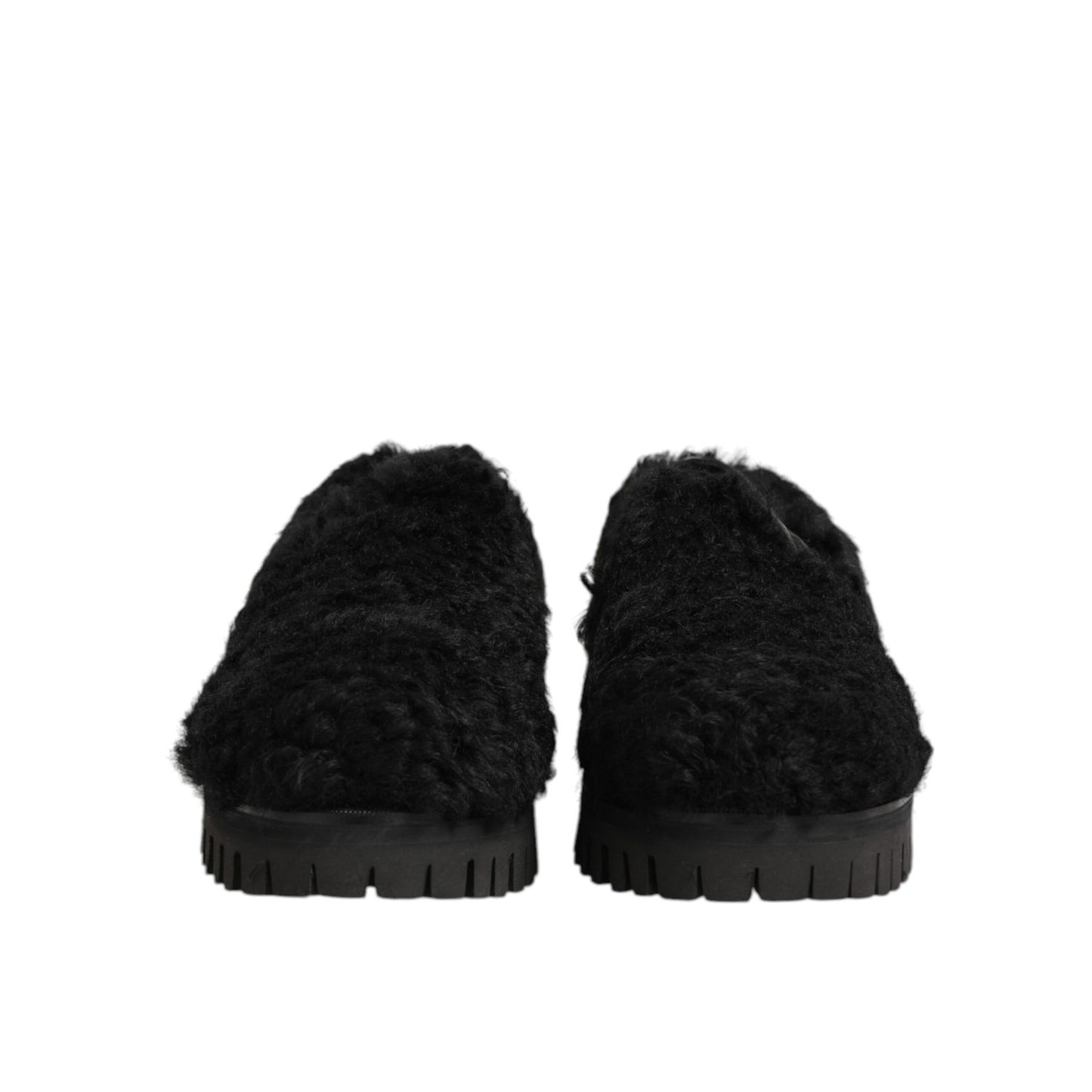 Dolce & Gabbana Dress Black Fur Leather Slippers Men Shoes Dolce & Gabbana