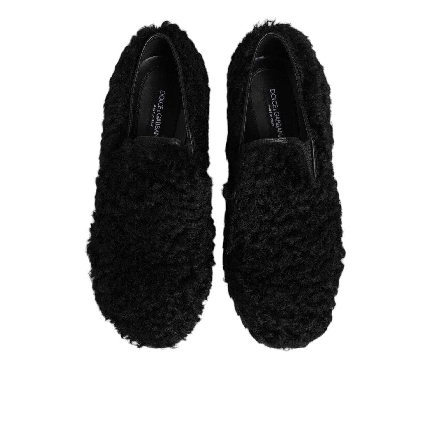 Dolce & Gabbana Dress Black Fur Leather Slippers Men Shoes Dolce & Gabbana