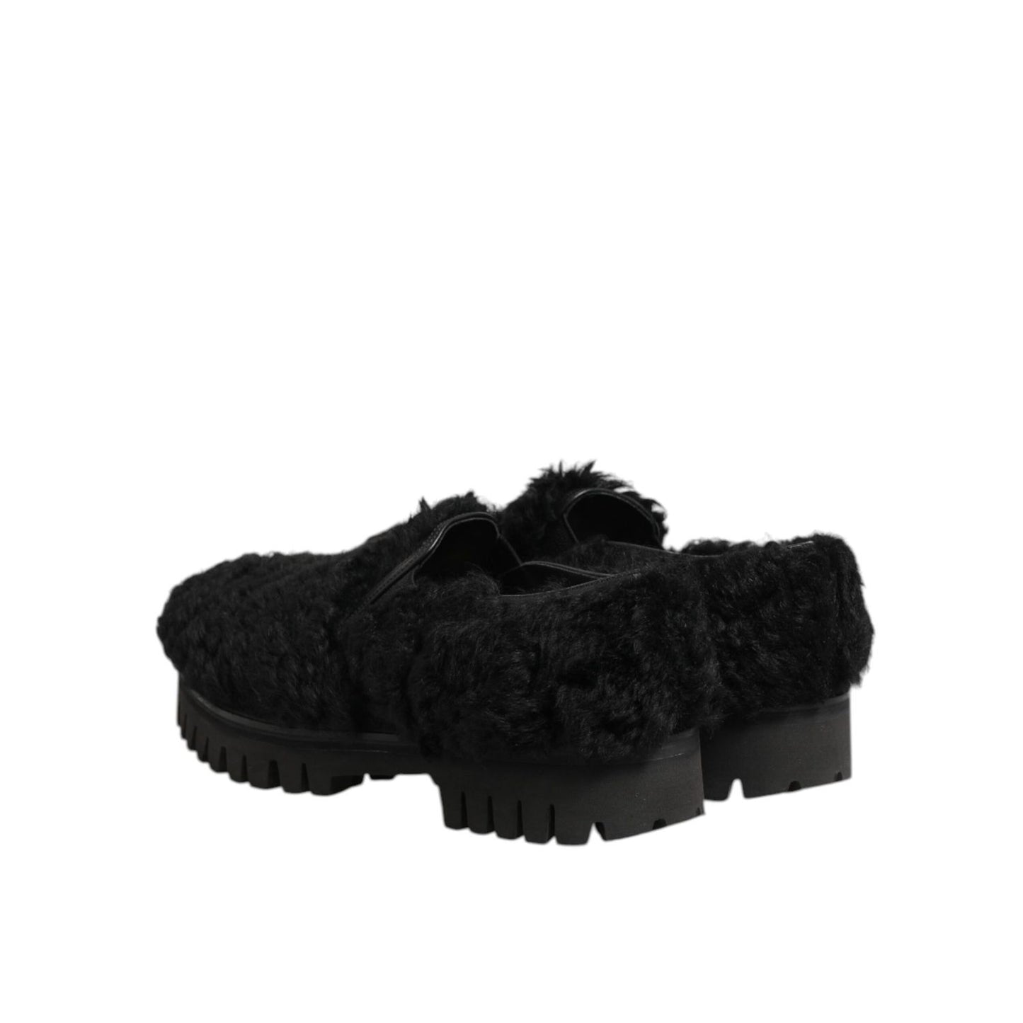 Dolce & Gabbana Dress Black Fur Leather Slippers Men Shoes Dolce & Gabbana