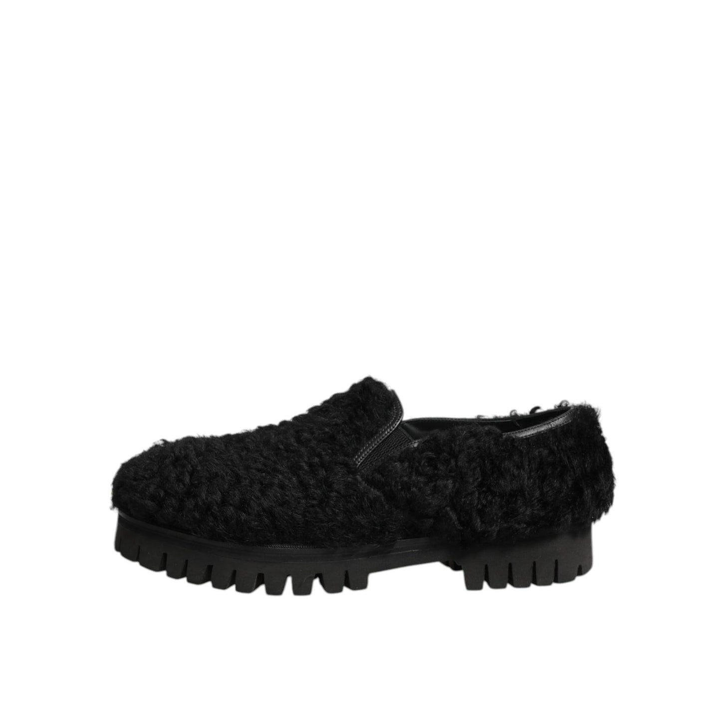 Dolce & Gabbana Dress Black Fur Leather Slippers Men Shoes Dolce & Gabbana