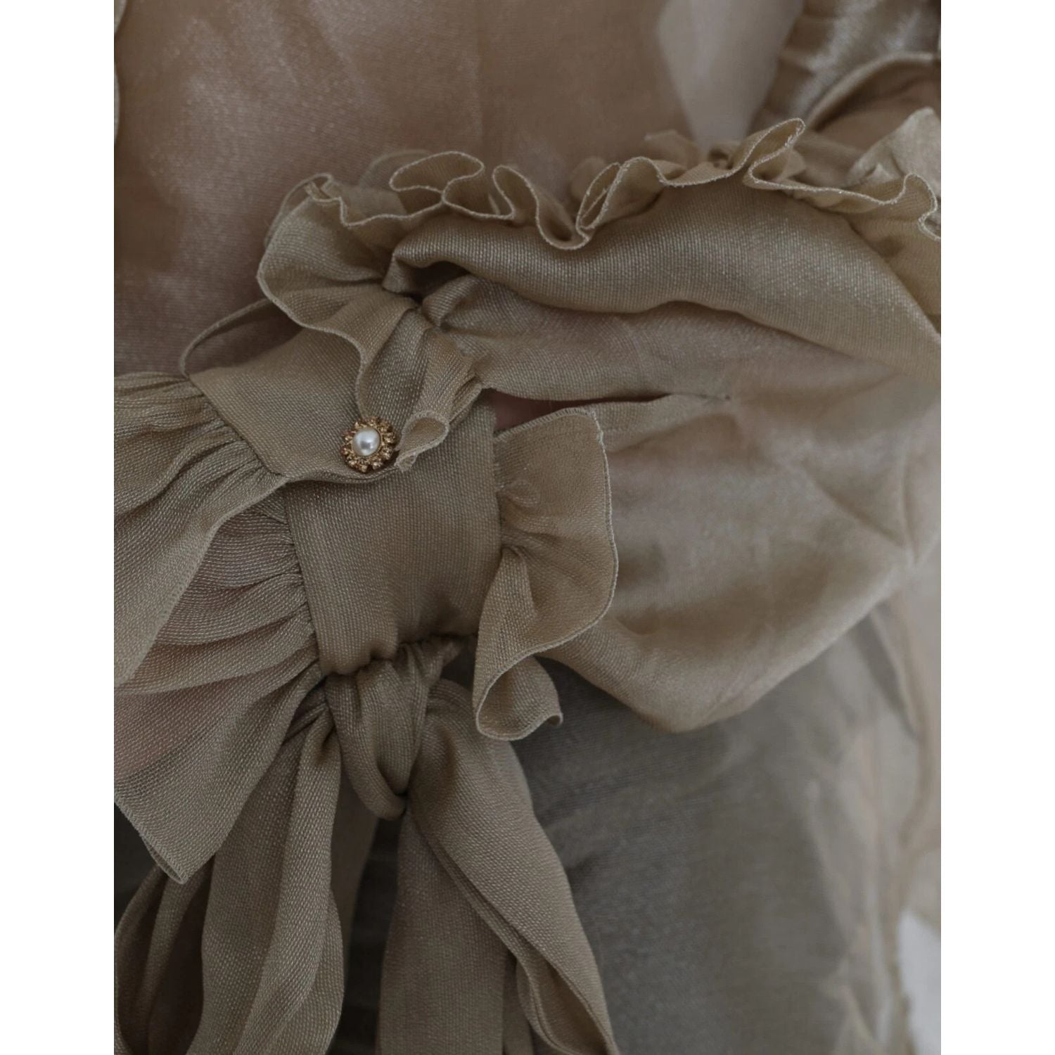 Dolce & Gabbana Gold Ascot Collar Ruffles Blouse Top