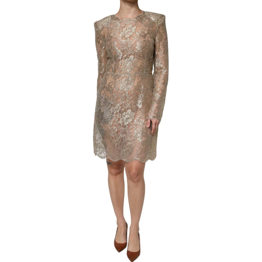 Dolce & Gabbana Gold Floral Lace A-line Sheath Mini Dress showcasing elegant design