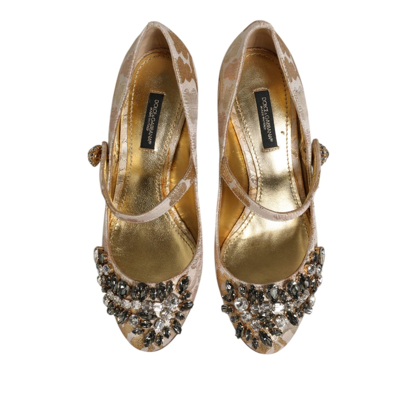 Dolce & Gabbana Gold Jacquard Crystal Mary Janes Pumps Shoes Dolce & Gabbana