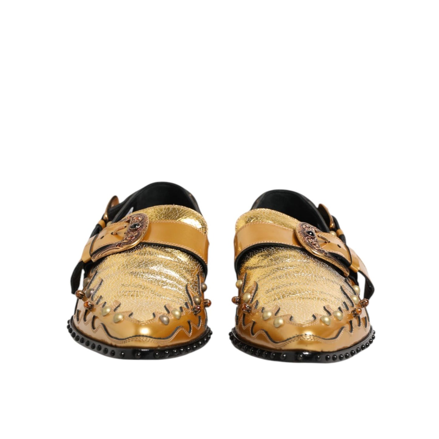 Dolce & Gabbana Gold Leather MONK STRAP Dress Formal Shoes Dolce & Gabbana