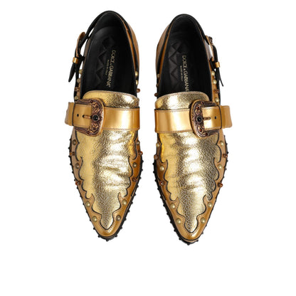 Dolce & Gabbana Gold Leather MONK STRAP Dress Formal Shoes Dolce & Gabbana