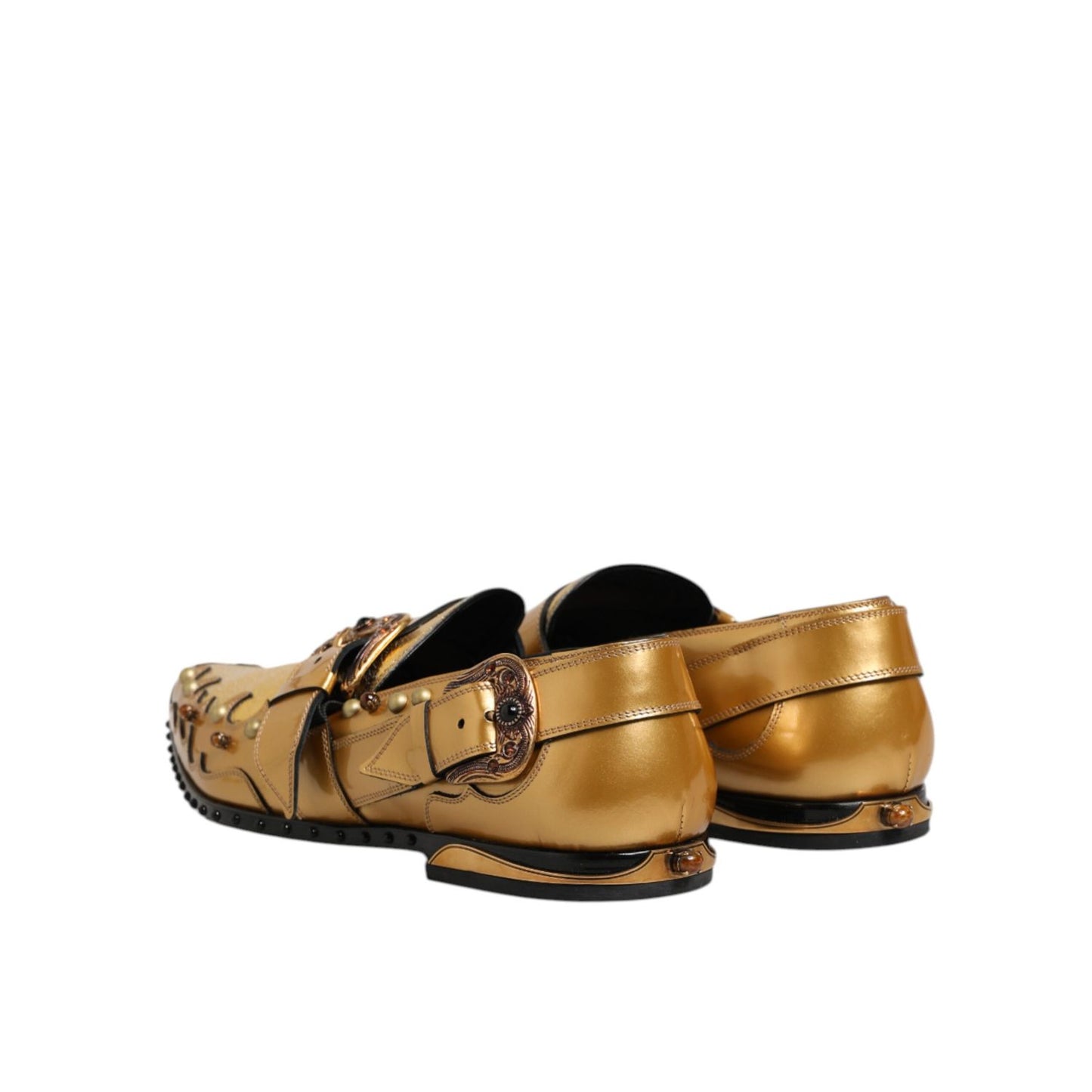 Dolce & Gabbana Gold Leather MONK STRAP Dress Formal Shoes Dolce & Gabbana