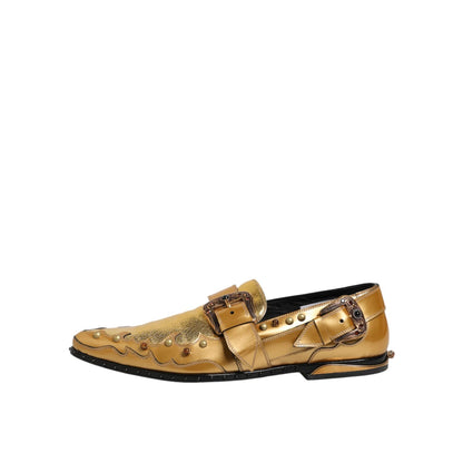 Dolce & Gabbana Gold Leather MONK STRAP Dress Formal Shoes Dolce & Gabbana