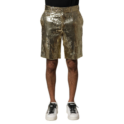 Dolce & Gabbana Gold Sequin Polyester Embellished Bermuda Shorts Dolce & Gabbana