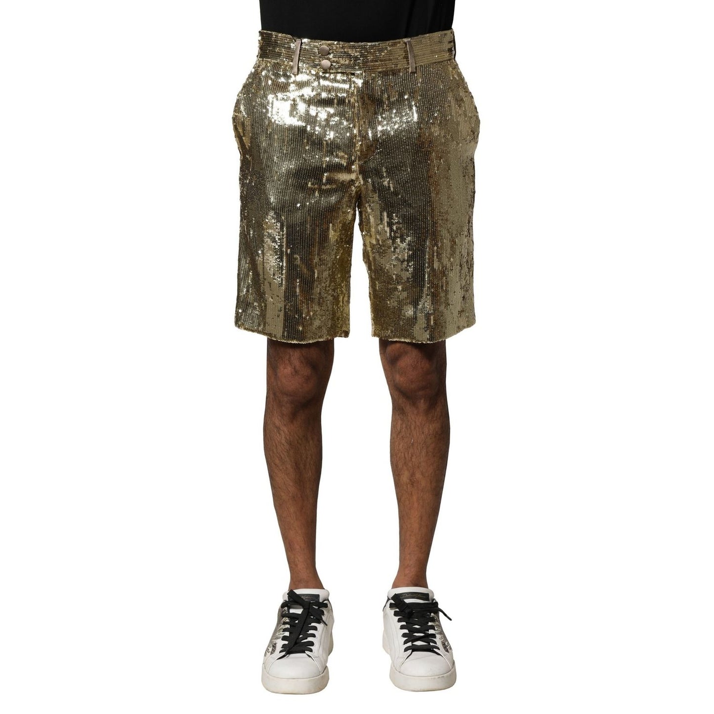 Dolce & Gabbana Gold Sequin Polyester Embellished Bermuda Shorts Dolce & Gabbana