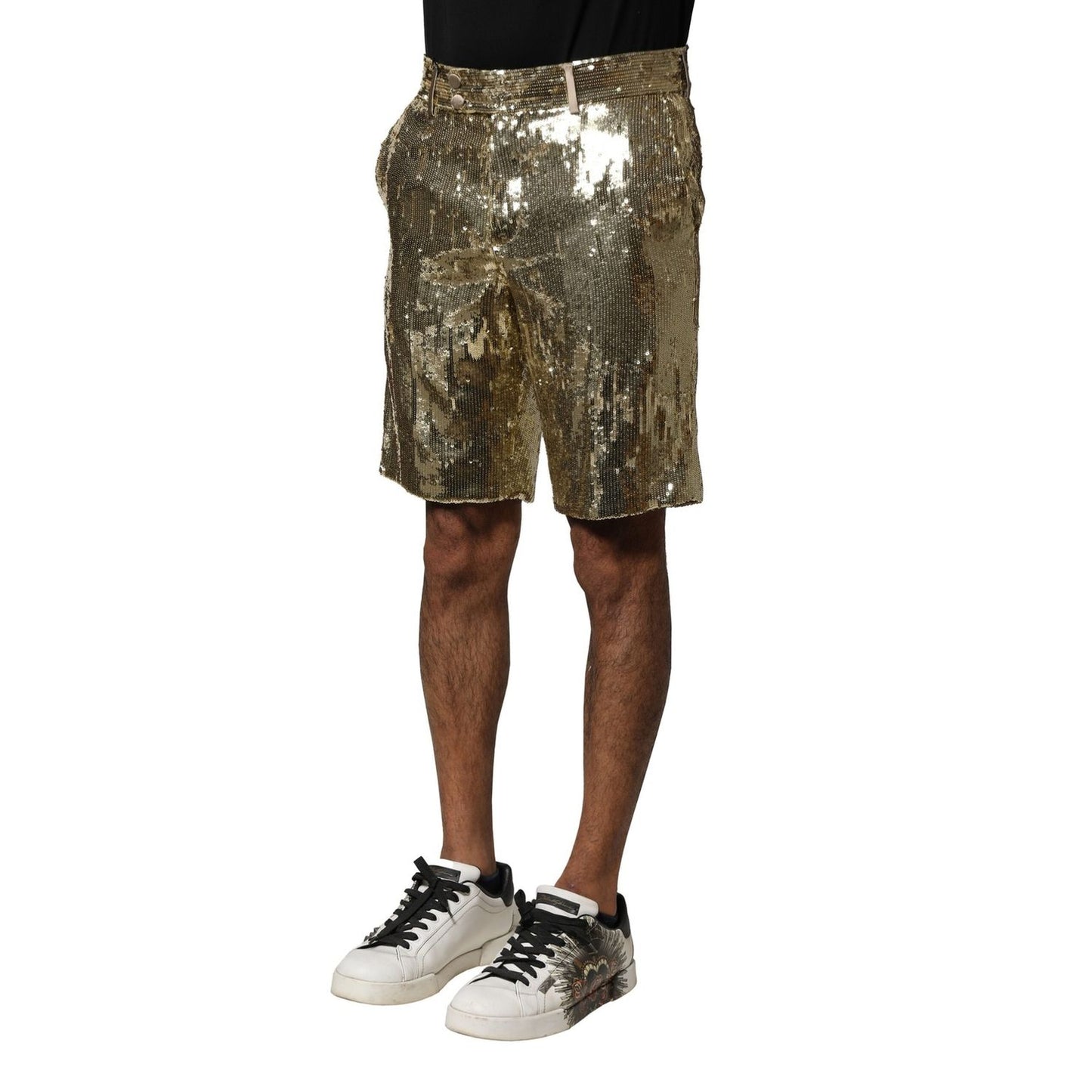 Dolce & Gabbana Gold Sequin Polyester Embellished Bermuda Shorts Dolce & Gabbana