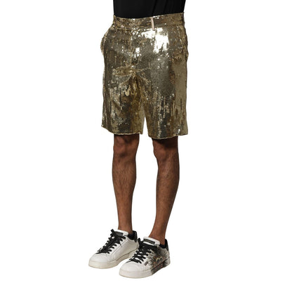 Dolce & Gabbana Gold Sequin Polyester Embellished Bermuda Shorts Dolce & Gabbana
