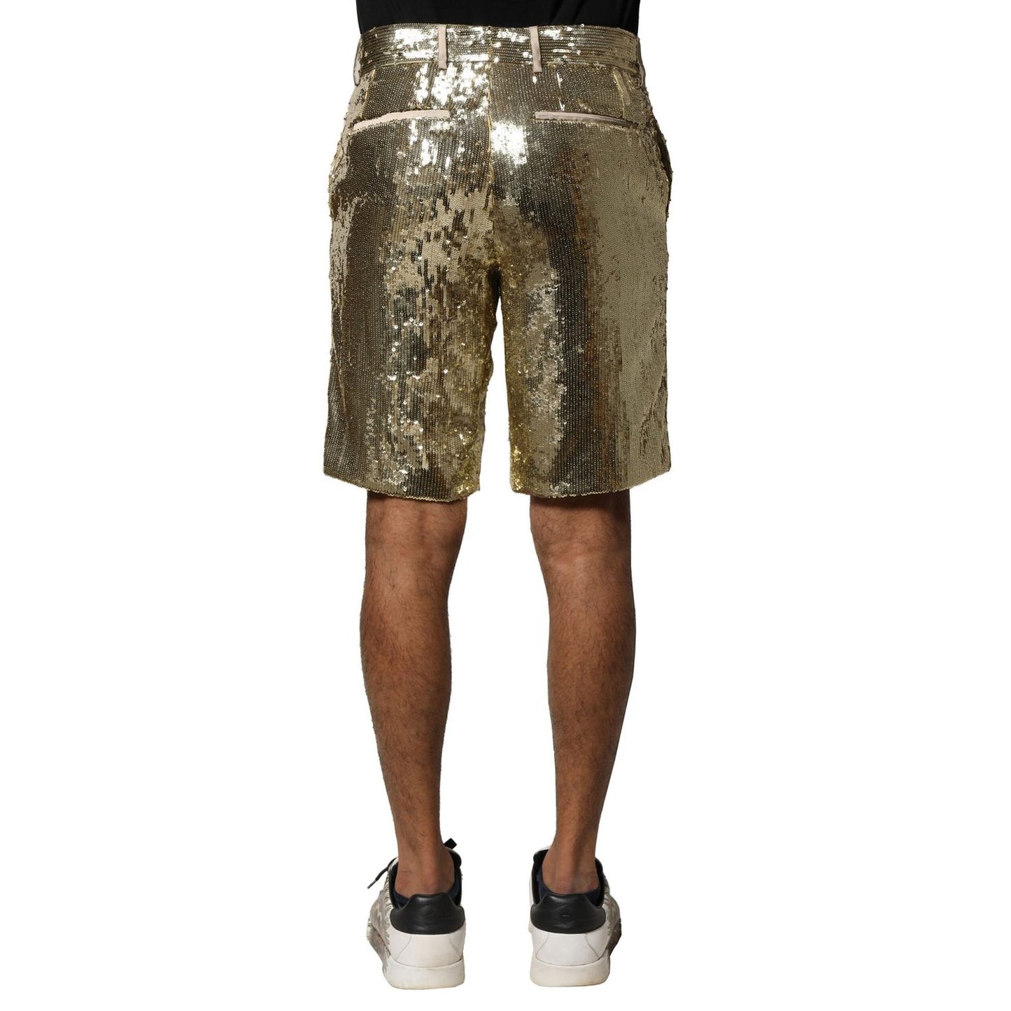 Dolce & Gabbana Gold Sequin Polyester Embellished Bermuda Shorts Dolce & Gabbana