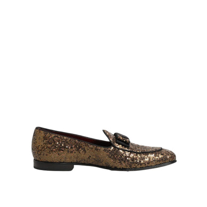 Dolce & Gabbana Gold Sequined Slip On Loafers Men Dress Shoes