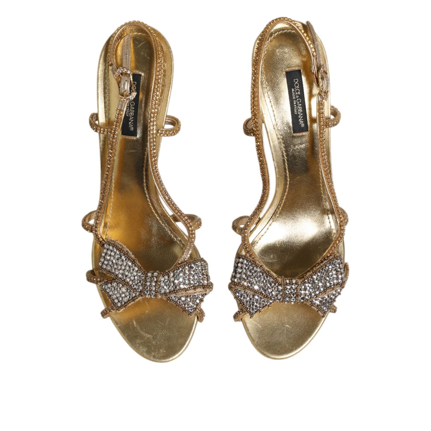 Dolce & Gabbana Gold Strass Ankle Strap Heels Sandals Shoes