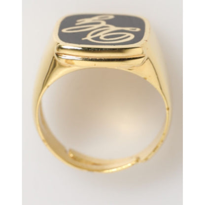 Dolce & Gabbana Gold Tone Enamel Brass Signet DG Logo Adjustable Ring