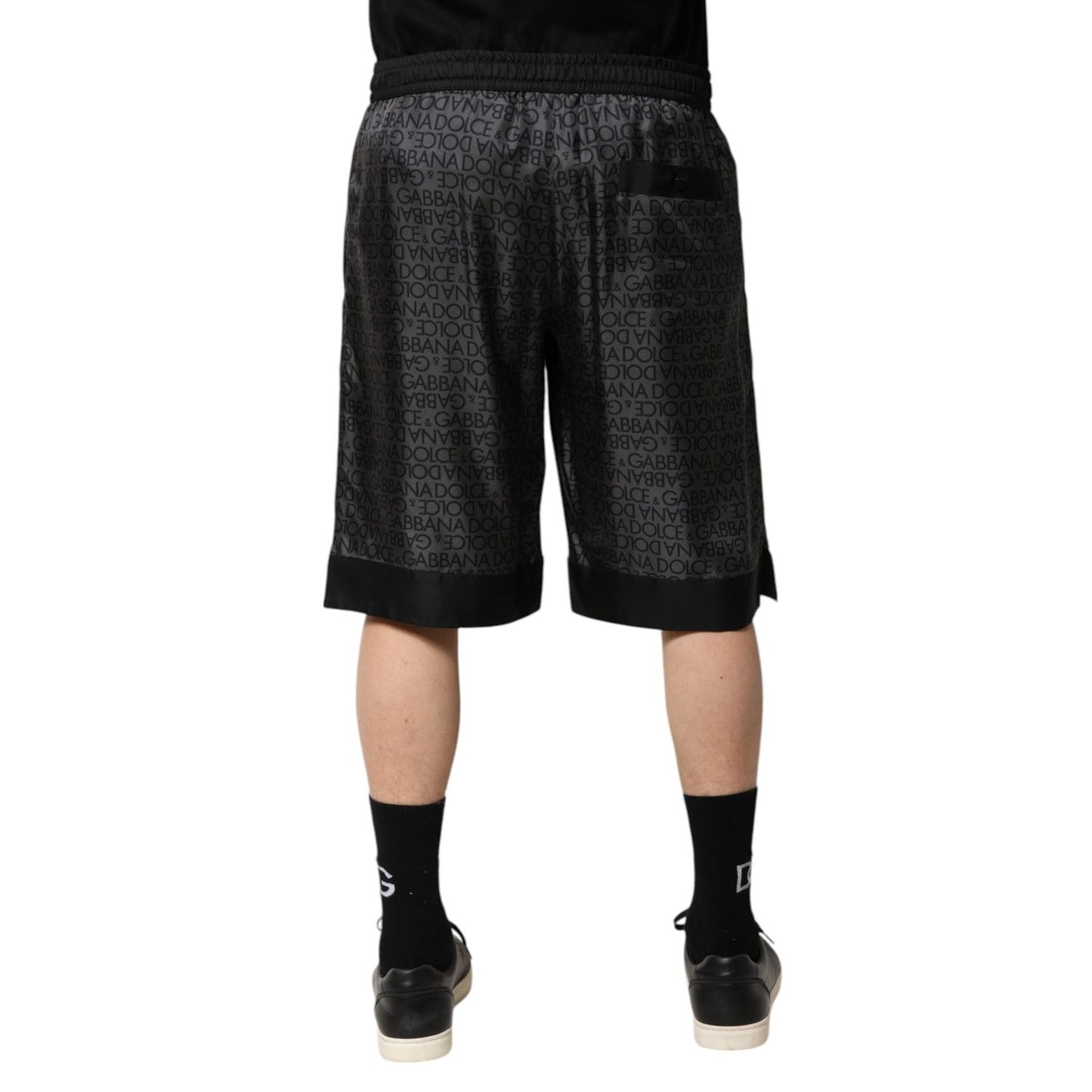 Dolce & Gabbana Gray Black Silk DG Logo Men Bermuda Shorts Dolce & Gabbana