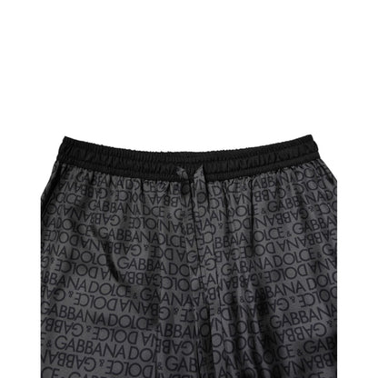 Dolce & Gabbana Gray Black Silk DG Logo Men Bermuda Shorts Dolce & Gabbana