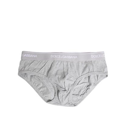Dolce & Gabbana Gray Cotton Stretch Regular Brief Underwear Dolce & Gabbana