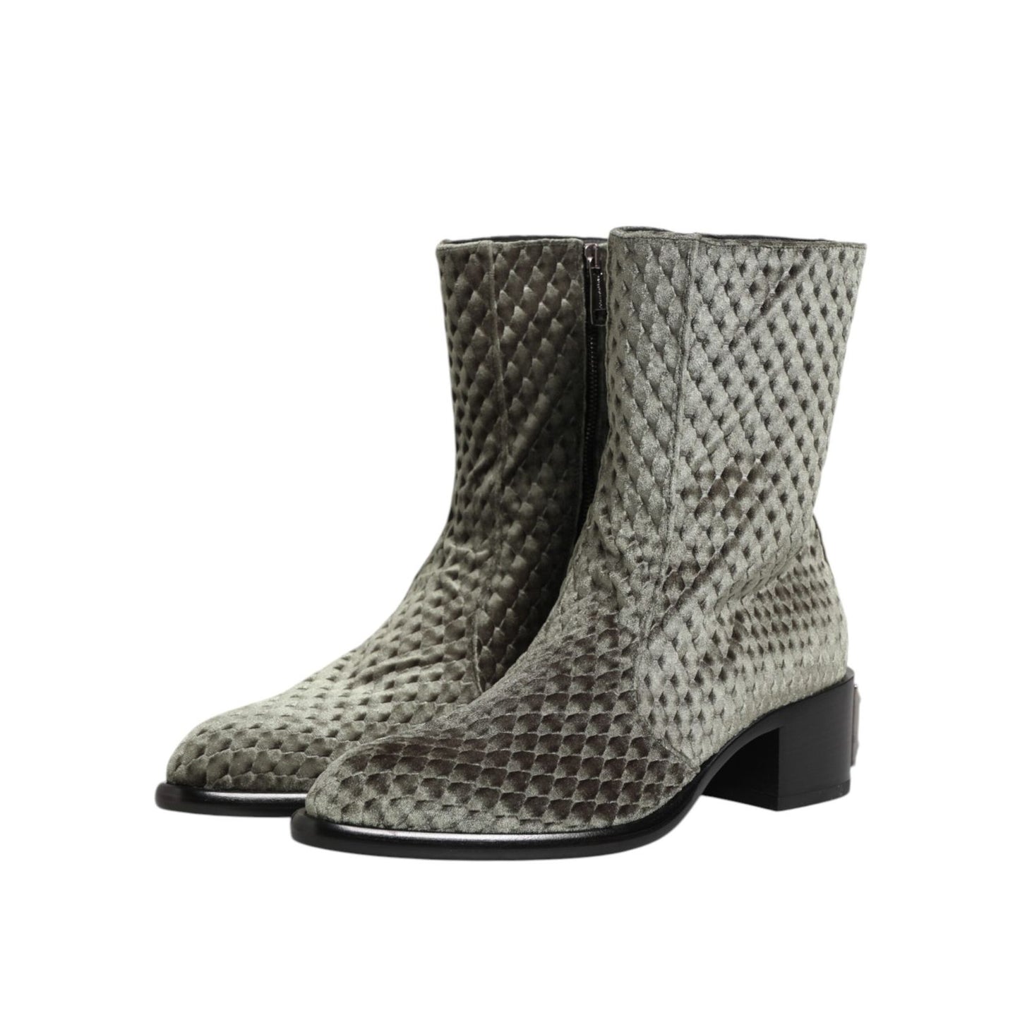 Dolce & Gabbana Gray Cotton Velvet Mid Calf Short Boots Shoes Dolce & Gabbana