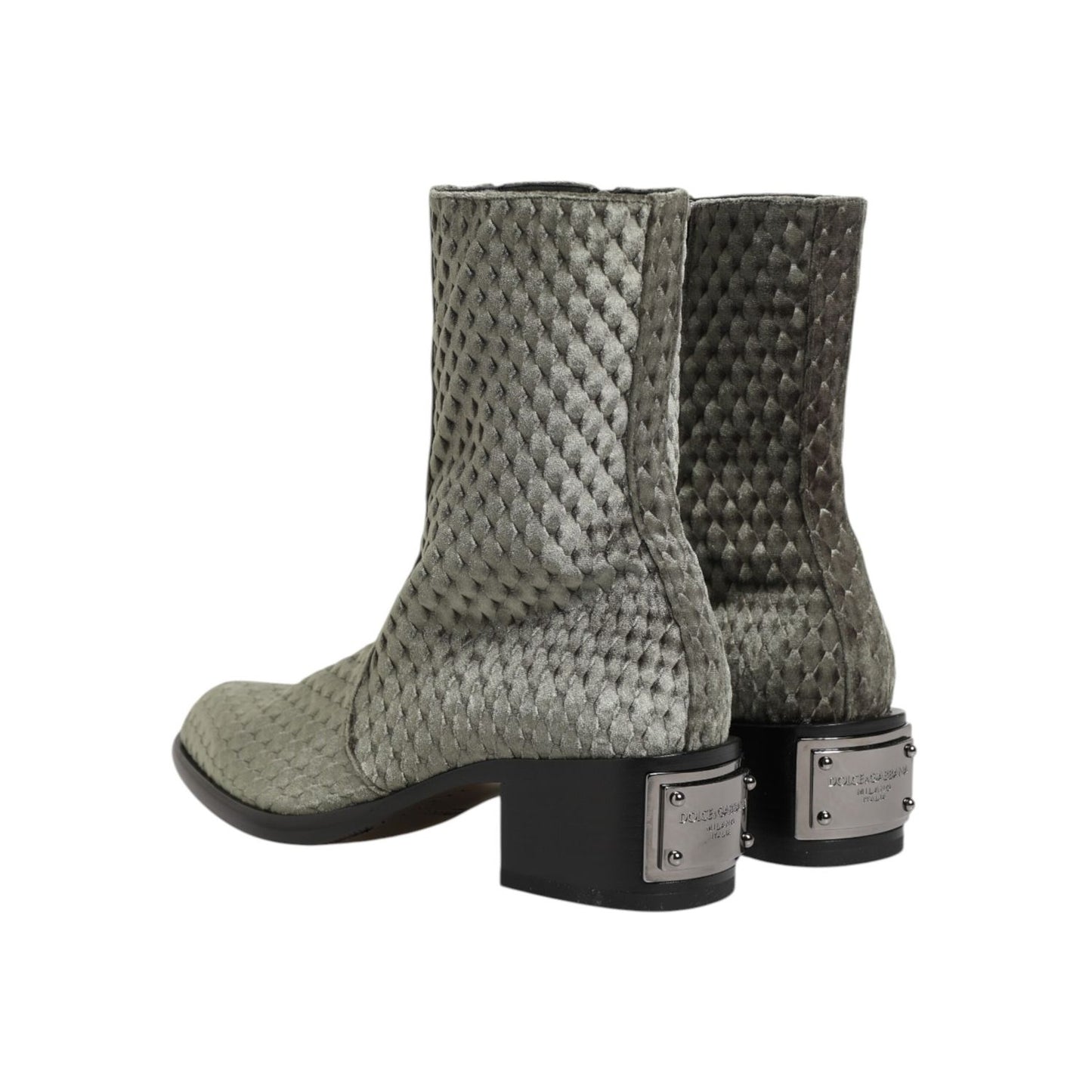 Dolce & Gabbana Gray Cotton Velvet Mid Calf Short Boots Shoes Dolce & Gabbana