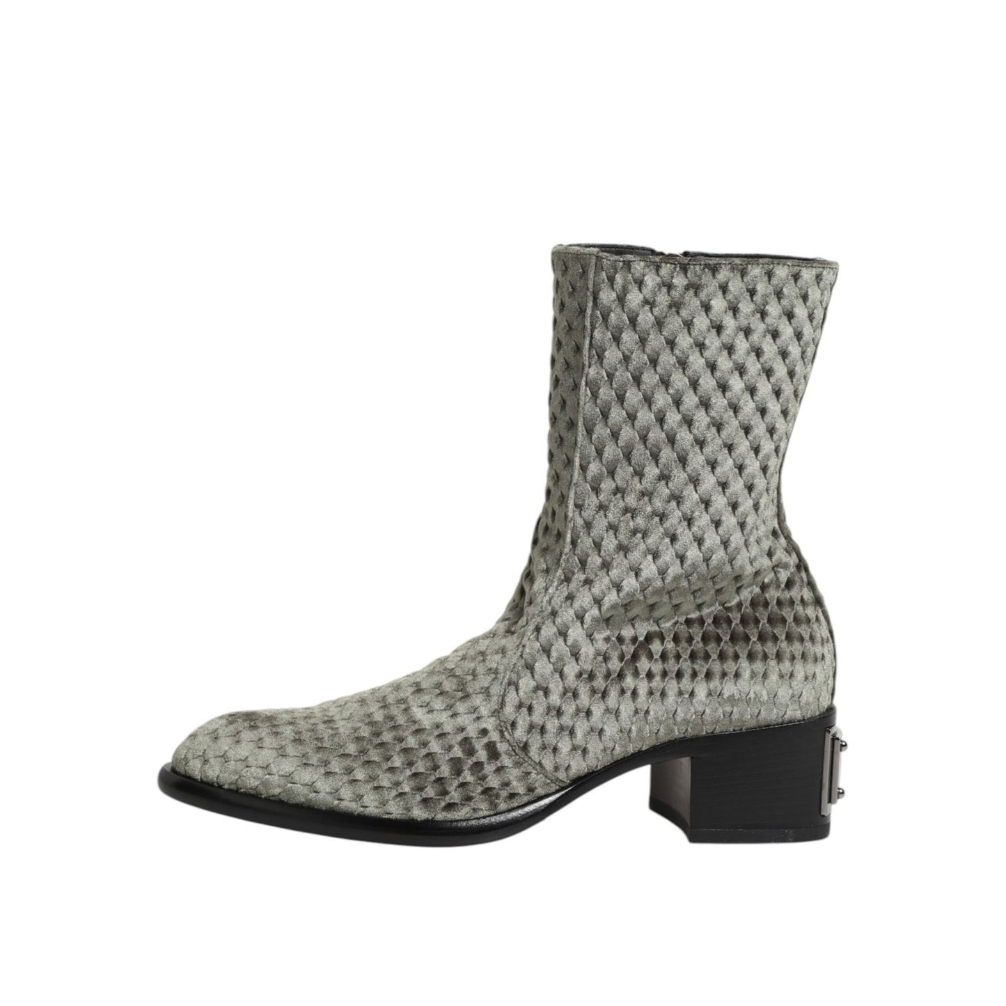 Dolce & Gabbana Gray Cotton Velvet Mid Calf Short Boots Shoes Dolce & Gabbana