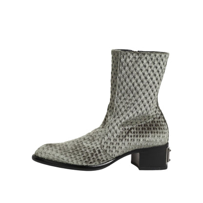 Dolce & Gabbana Gray Cotton Velvet Mid Calf Short Boots Shoes Dolce & Gabbana