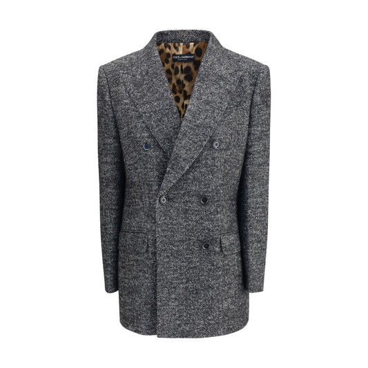 Dolce & Gabbana Gray Fleece Wool Blazer, double-breasted chevron, peaked lapels, formal menswear AW25