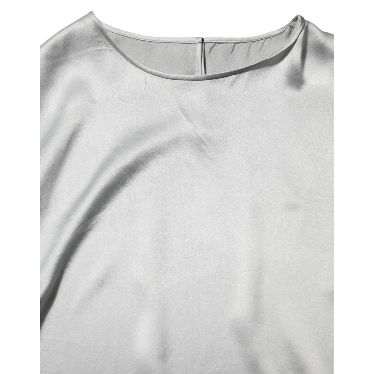 Dolce & Gabbana Gray Silk Satin Floral Lace Long Sleeve Top Dolce & Gabbana