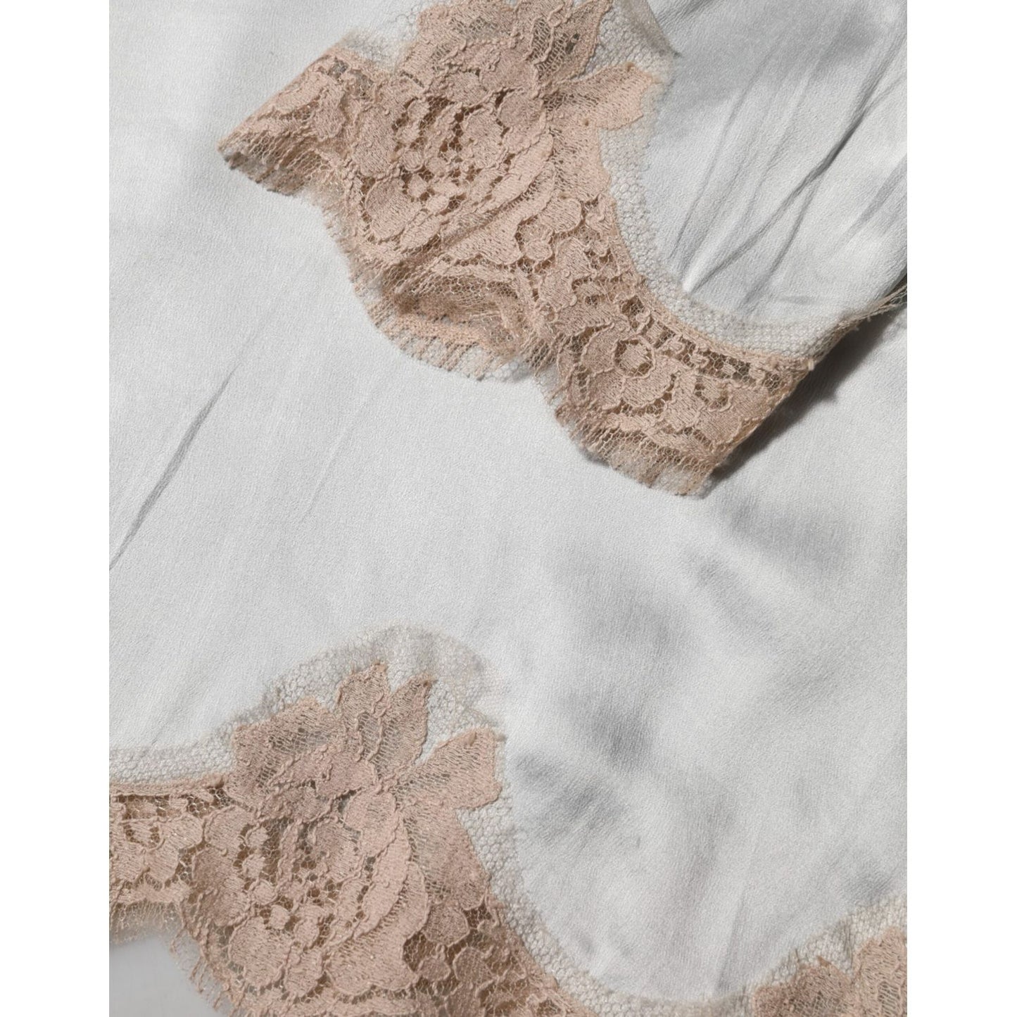 Dolce & Gabbana Gray Silk Satin Floral Lace Long Sleeve Top Dolce & Gabbana
