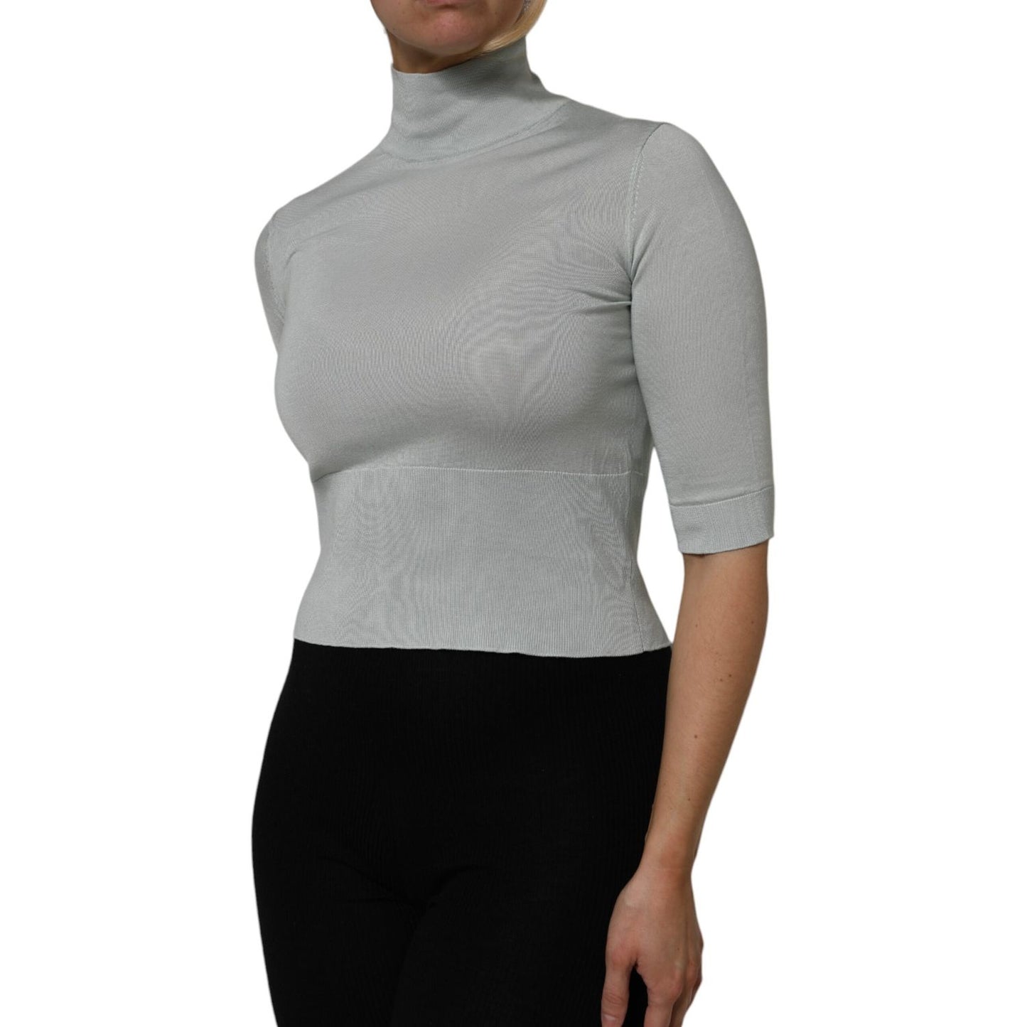 Dolce & Gabbana Gray Turtle Neck 3/4 Sleeves Pullover Top Dolce & Gabbana