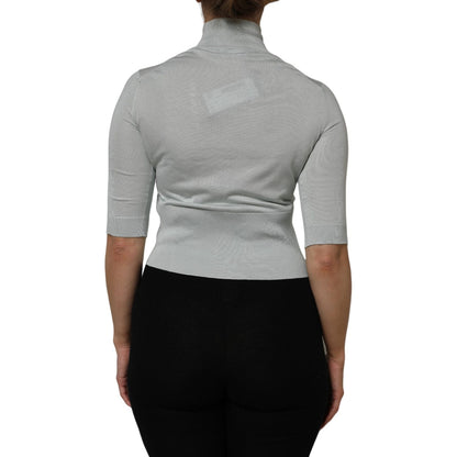 Dolce & Gabbana Gray Turtle Neck 3/4 Sleeves Pullover Top Dolce & Gabbana