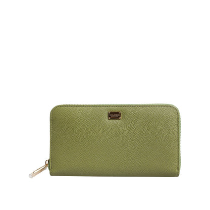 Dolce & Gabbana Green Leather Logo Plaque Zip Around Continenta Wallet