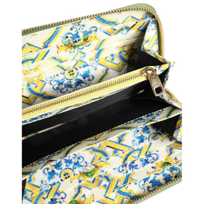 Dolce & Gabbana Green Leather Logo Plaque Zip Around Continenta Wallet