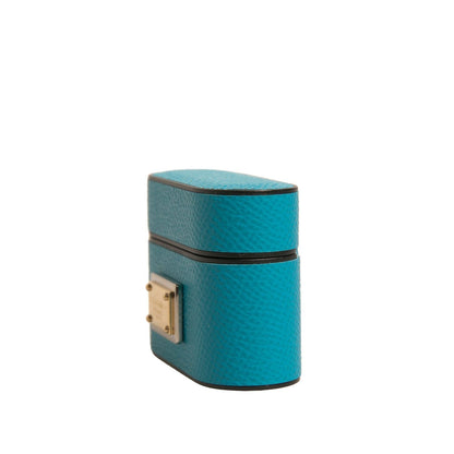 Dolce & Gabbana Green Leather Metal Logo Plaque Holder Airpods Case Dolce & Gabbana