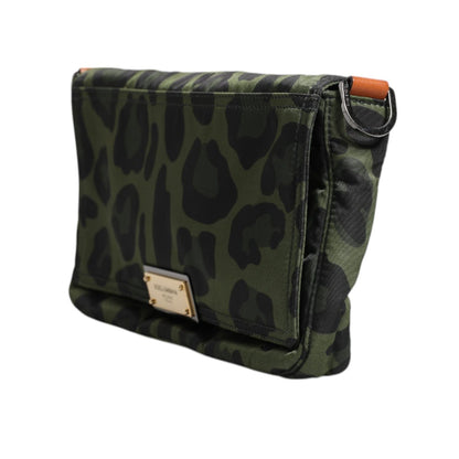Dolce & Gabbana Green Nylon Leopard Print Shell Messenger Crossbody Bag Dolce & Gabbana