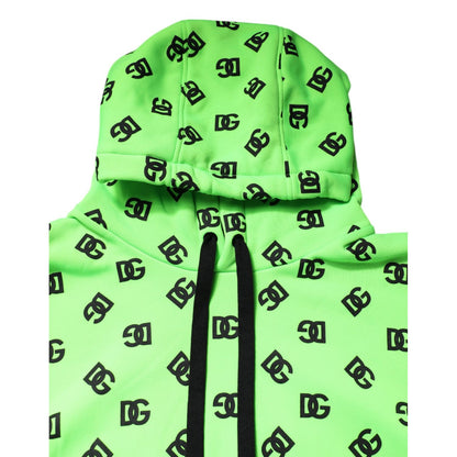 Dolce & Gabbana Green Polyester DGLogo Print Hooded Sweater Dolce & Gabbana