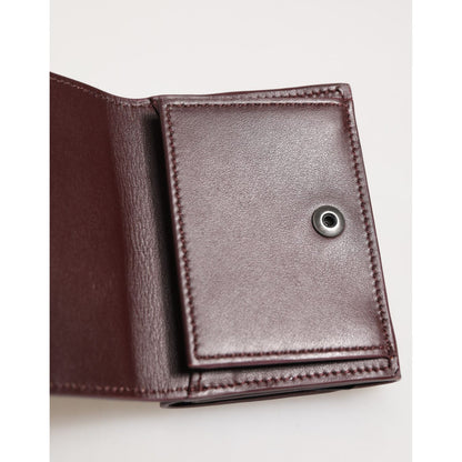 Dolce & Gabbana Leather Embossed Logo Trifold Men Card Holder Dark Brown