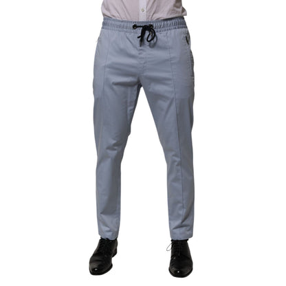 Dolce & Gabbana Light Blue Cotton Drawstring Elastic Waist Men Pants Dolce & Gabbana