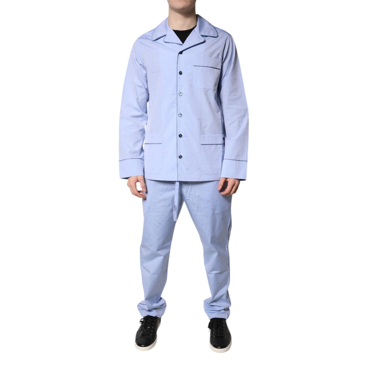 Dolce & Gabbana Light Blue DG Logo Cotton Men Pajama Set Sleepwear Dolce & Gabbana